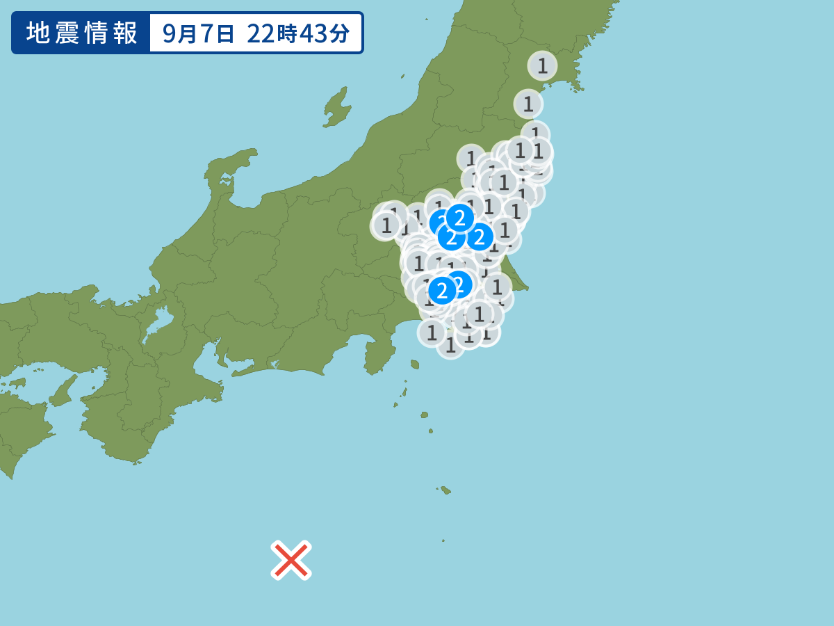 22時43分ごろ、Ｍ５．２　東海道南方沖 北緯32.2度　東経1