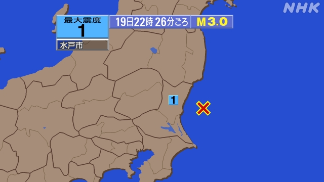 22時6分ごろ、Ｍ３．０　茨城県沖 北緯36.4度　東経141.