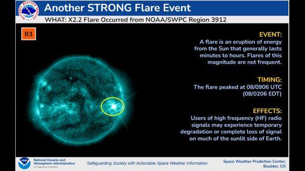 17時55分、太陽南西３９１２黒点群で発生したＸ２．２大規模フレ