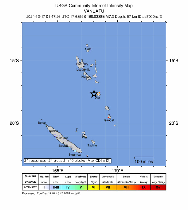 ＵＳＧＳ、10時47分26秒　Ｍ７．４→Ｍ７．３　バヌアツ地域 