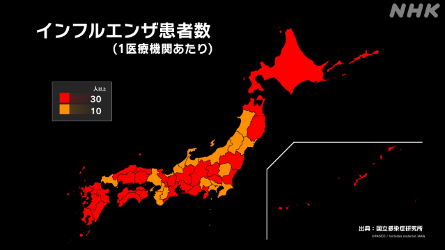 １２月３０日～１月５日までの１週間の全国のインフルエンザ感染者は
