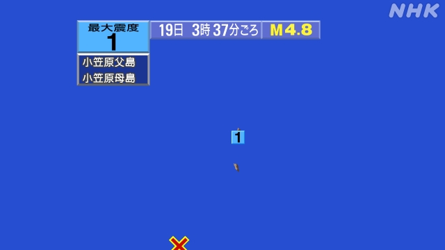 3時37分ごろ、Ｍ４．８　硫黄島近海 北緯25.6度　東経141