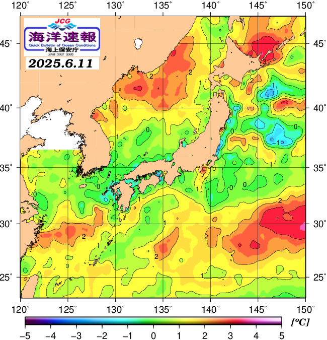 ６月１１日の、海水表面温度（平年比）、 https://www1