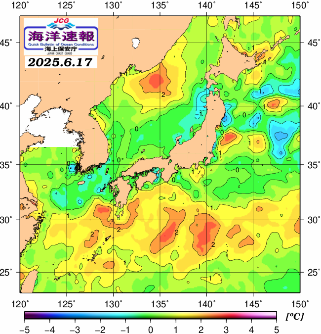 ６月１７日の海水表面温度（平年比）、   太陽風、 15時52分
