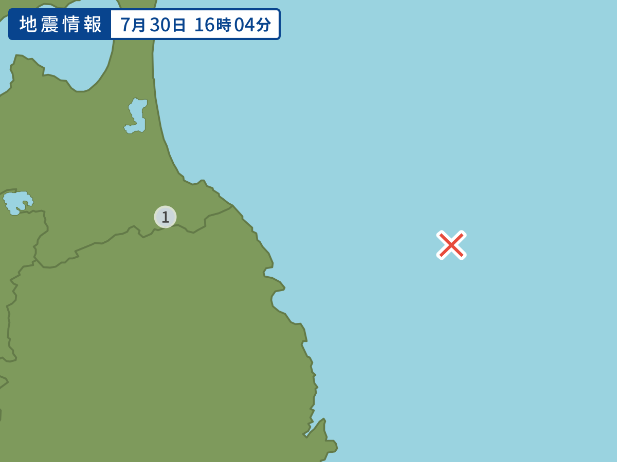 16時4分ごろ、Ｍ３．９　岩手県沖 北緯40.3度　東経142.