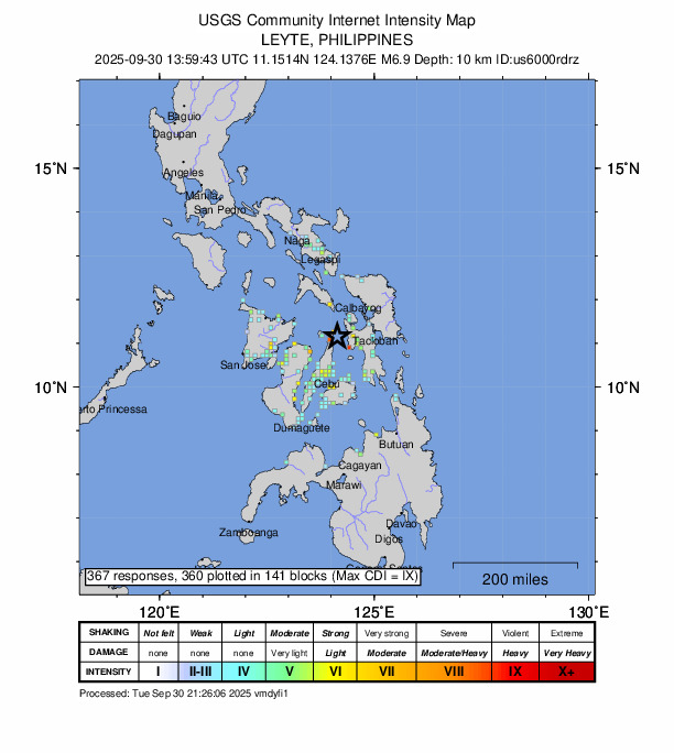 ＵＳＧＳ、22時59分43秒　Ｍ７．０→Ｍ６．９　フィリピン・レ