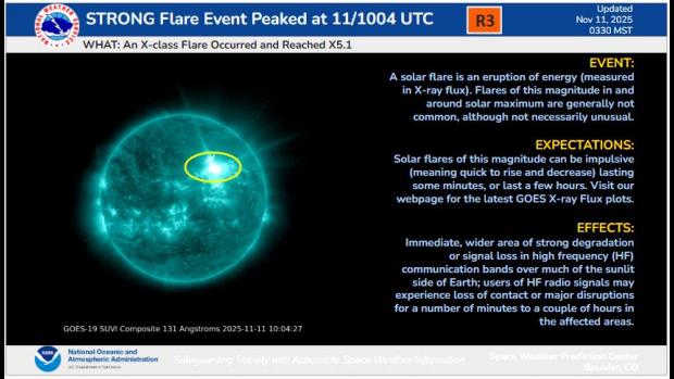 １８時５２分、太陽北西４２７４黒点群で発生したⅩ５．１大規模フレ