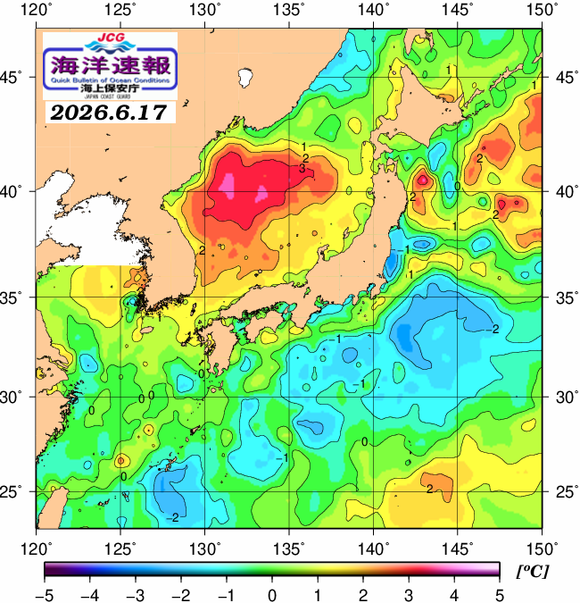６月１７日の、海水表面温度（平年比）、 https://www1