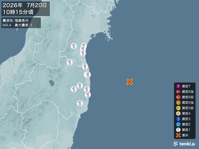11時25分ごろ、Ｍ３．０　福島県中通り 北緯37.2度　東経1