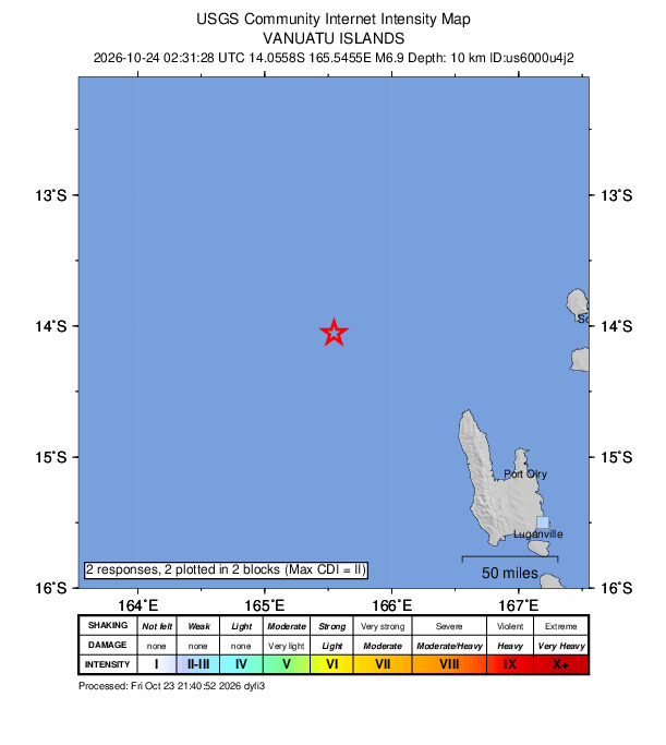 ＵＳＧＳ、11時31分28秒　Ｍ７．２→Ｍ６．９　バヌアツ地域 