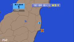 18時18分ごろ、Ｍ３．１　福島県南部沖 北緯36.9度　東経1