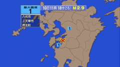 11時18分ごろ、Ｍ２．９　熊本県天草・葦北地方 北緯32.4度