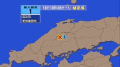 10時6分ごろ、Ｍ２．６　広島県北部 北緯34.9度　東経132