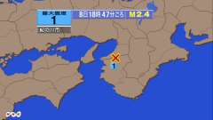 18時47分ごろ、Ｍ２．４　和歌山県北部 北緯34.3度　東経1