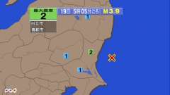 5時5分ごろ、Ｍ３．９　茨城県沖 北緯36.4度　東経141.0