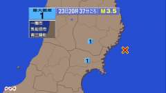 20時37分ごろ、Ｍ３．５　宮城県沖 北緯38.9度　東経142