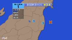 23時31分ごろ、Ｍ３．６　福島県沖 北緯37.4度　東経141