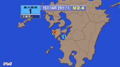 14時29分ごろ、Ｍ２．４　熊本県天草・葦北地方 北緯32.4度