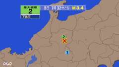 7時32分ごろ、Ｍ３．４　岐阜県飛騨地方 北緯36.0度　東経1