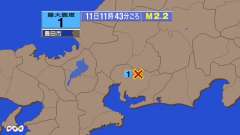 11時43分ごろ、Ｍ２．２　愛知県西部 北緯35.2度　東経13