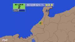 22時52分ごろ、Ｍ２．９　石川県加賀地方 北緯36.4度　東経