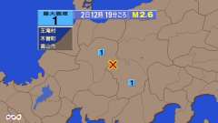 12時19分ごろ、Ｍ２．６　長野県南部 北緯35.9度　東経13