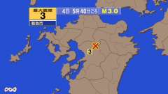 5時35分ごろ、Ｍ２．３　熊本県熊本地方 北緯33.0度　東経1