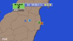 5時5分ごろ、Ｍ３．５　福島県（福島第一原発近郊）沖 北緯37.