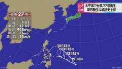 １５時、カロリン諸島の熱帯低気圧が発達して台風２７号が発生、 h