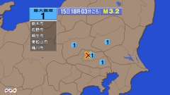18時3分ごろ、Ｍ３．２　埼玉県北部 北緯36.1度　東経139
