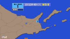 22時40分ごろ、Ｍ３．５　釧路沖 北緯42.6度　東経144.