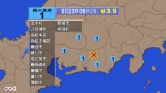 22時9分ごろ、Ｍ３．５　静岡県西部 北緯35.1度　東経137
