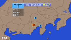 6時9分ごろ、Ｍ２．７　静岡県中部 北緯35.2度　東経138.