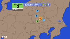 20時48分ごろ、Ｍ３．１　埼玉県北部 北緯36.2度　東経13