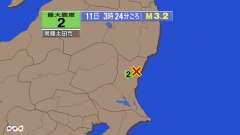 3時24分ごろ、Ｍ３．２　茨城県北部 北緯36.6度　東経140