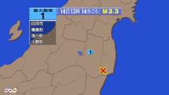 13時14分ごろ、Ｍ３．３　福島県浜通り 北緯37.0度　東経1