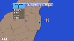 18時8分ごろ、Ｍ３．５　福島県沖 北緯37.5度　東経141.