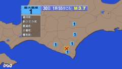 1時55分ごろ、Ｍ３．７　北海道日高地方東部 北緯42.3度　東