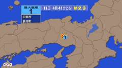 14時41分ごろ、Ｍ２．３　兵庫県南東部 北緯35.0度　東経1