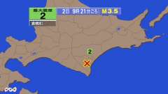 9時21分ごろ、Ｍ３．５　北海道十勝地方南部 北緯42.4度　東