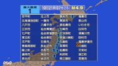 21時7分ごろ、Ｍ４．９　三陸沖 北緯38.4度　東経144.3