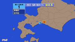 5時16分ごろ、Ｍ２．５　北海道胆振地方中東部 北緯42.7度　