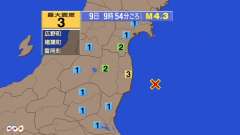 9時54分ごろ、Ｍ４．３　福島県沖 北緯37.1度　東経141.