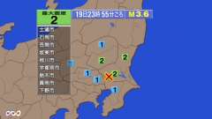 23時55分ごろ、Ｍ３．６　茨城県南部 北緯36.0度　東経14