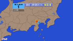 2時5分ごろ、Ｍ２．６　神奈川県西部 北緯35.4度　東経139
