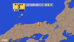 20時48分ごろ、Ｍ３．１　兵庫県北部 北緯35.4度　東経13