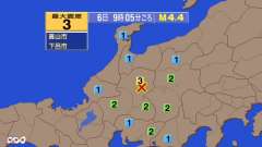 9時5分ごろ、Ｍ４．４　岐阜県飛騨地方 北緯36.0度　東経13