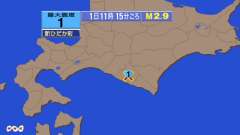 11時15分ごろ、Ｍ２．９　北海道日高地方中部 北緯42.4度　