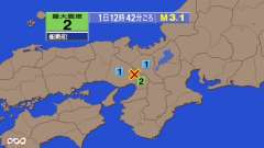 12時42分ごろ、Ｍ３．１　兵庫県南東部 北緯34.9度　東経1
