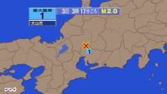 3時17分ごろ、Ｍ２．０　岐阜県美濃中西部 北緯35.4度　東経